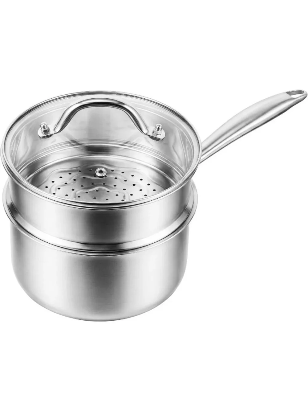 2.5 Qt Tri-Ply Stainless Steel Saucepan with Steamer Basket & Lid - Induction
